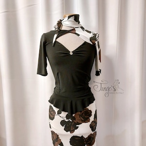 Tango&#39;s COMPLETE Katia top and skirt Argentine tango black and white rose