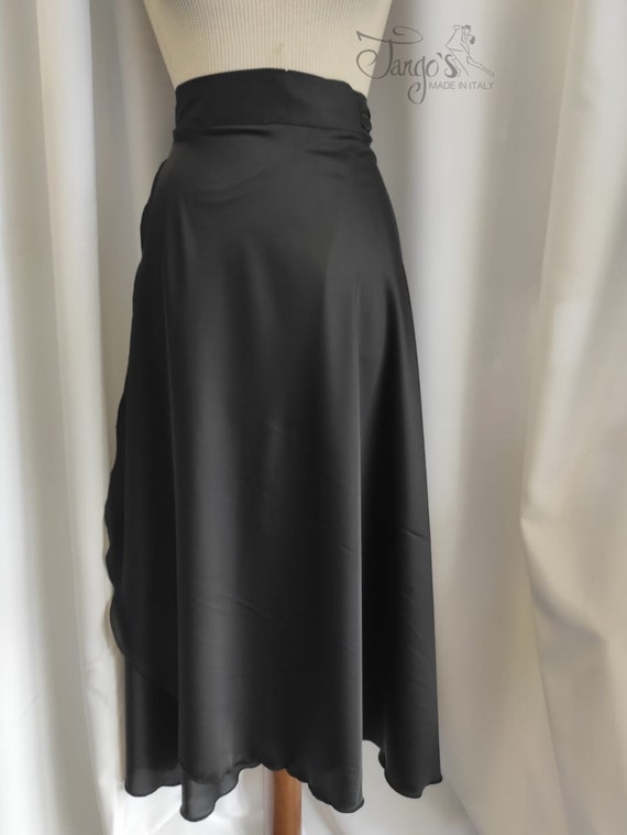 【新品・送料無料】黒アルゼンチンタンゴスカート タンゴのスカート オルフェア サテン ウォレット、アルゼンチン タンゴ