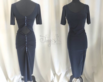 Tango's COMPLETE RAMONA midnight blue with sequins Evening dance tango dress Trousers skirts complete top and shirts shoes