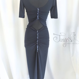 Tango's KOMPLETTES RAMONA Mitternachtsblau mit Pailletten. Abendtanz-Tangokleid, Hosen, Röcke, komplettes Oberteil und Hemden, Schuhe