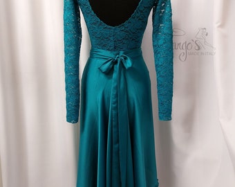 Complete Claudia turquoise Tango dress evening dance red longuette ceremony complete minimal formal lace dress