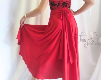 Tango's COMPLETE Orfea red Evening tango dance dress Trousers skirts complete top and shirts shoes Evening & Tango dress