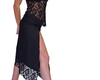Tango's Complete Dior black lace Dance clothes Argentine tango trousers skirts shirts top shoes tango dress