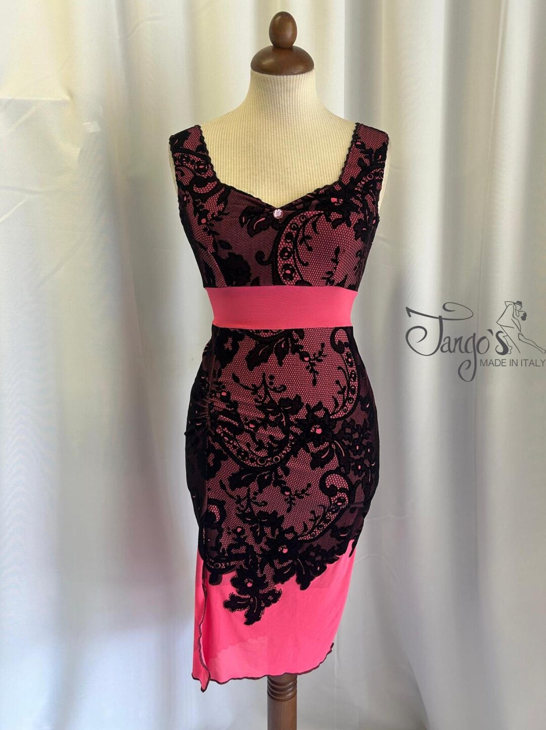 Tango's Robi Dress Flocked Fuchsia and Black for Argentine Tango Dance ...