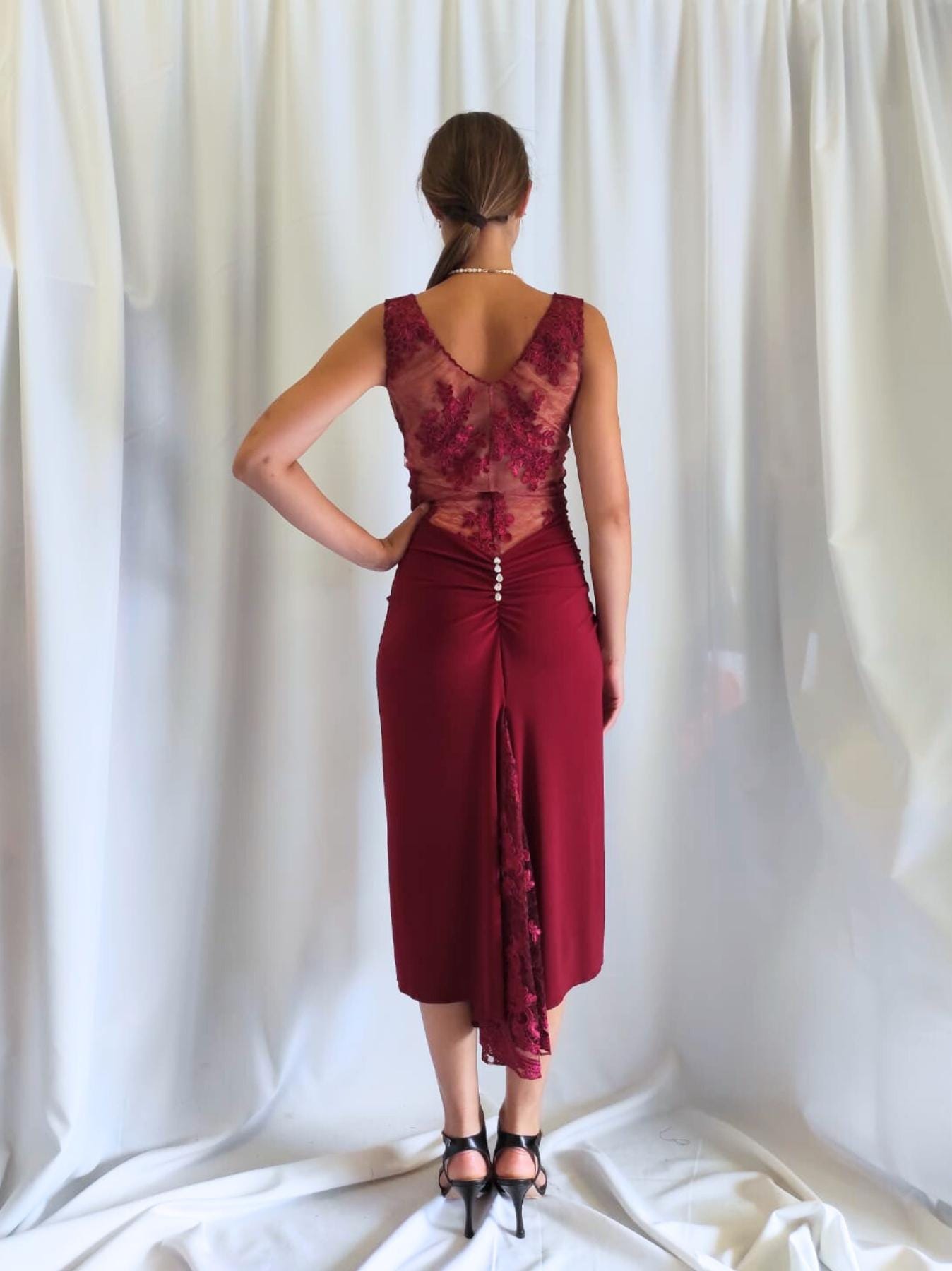 Robe De Danse Ballet Femme Sans Manches - Dentelle, Mesh Scintillant - Coupe Asymétrique - Pour Danse Latine, Valse - Taille XS à XXL