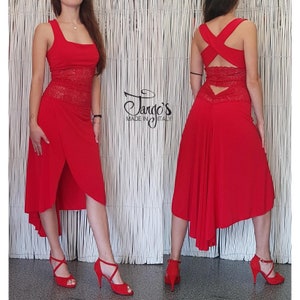 Complete Dalia Red Tango dress evening dance ceremony midi dress red complete minimal formal lace dress