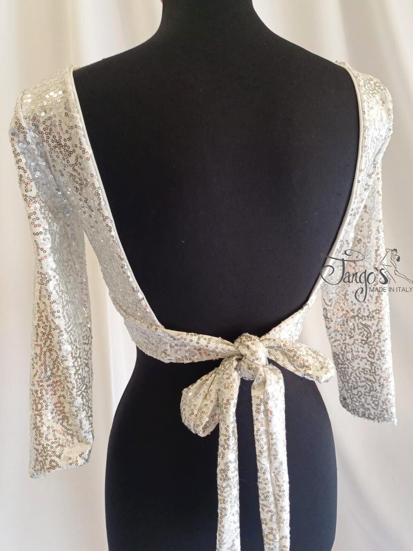 Tango's top Margotte in glitter argento Vestiti da ballo tango