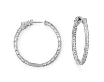 Sterling Silver Hoops, Sterling Silver, Hoops, CZ, Cubic Zirconia, Silver Hoops, Sterling Silver, Tate Hoop Earrings,