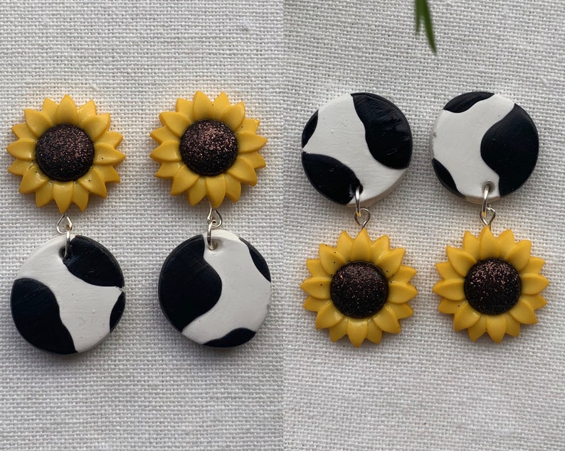 Sunflower Cow Print Earrings