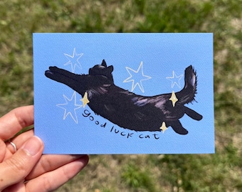 4 x 6 Glicee Print, Whimsical Black Cat Print, Cute Black Cat Print, Original Animal Linocut Illustration, Cat Art Home Decor Gift