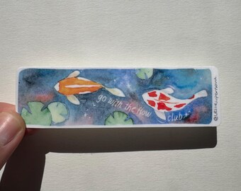 Koi Fish Flow Vinyl Sticker, Cute Aesthetic Watercolor Pond Art, Koi Fish Lover Gift, Calming Nature Sticker, Go with the Flow Sticker Decal