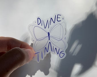 Divine Timing Clear Matte Sticker, Butterfly Sticker, Manifest Sticker, Fine Line Art Sticker, Butterfly Line Art Illustration, Line Drawing
