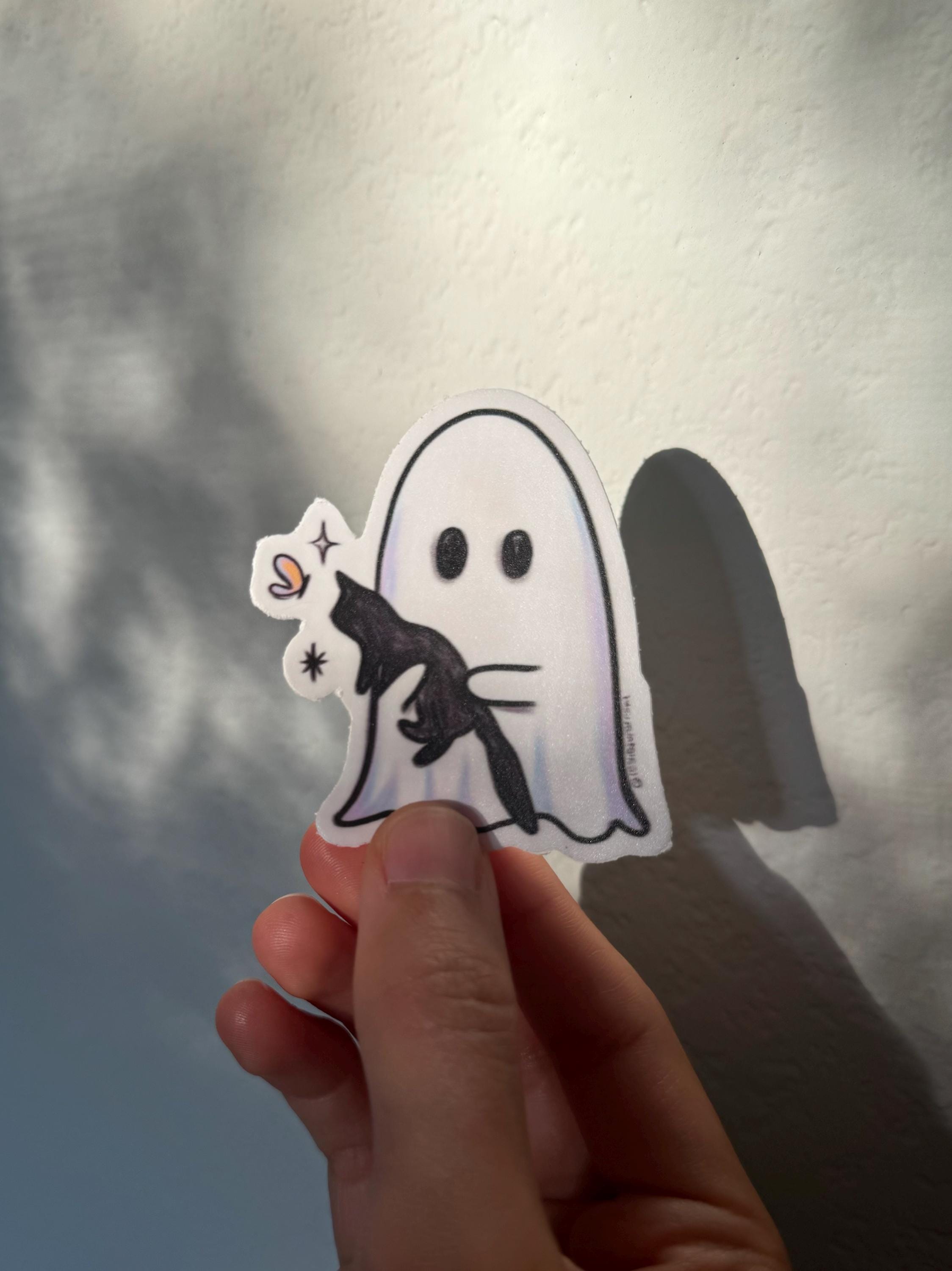 Cute Ghost Black Cat Sticker, Water Bottle Sticker, Kindle Sticker ...