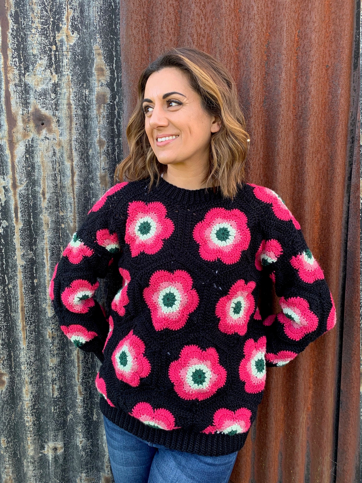 Retro Flower Crochet Jumper Collaboration - Etsy Retro Flower Crochet Jumper Collaboration - Etsy