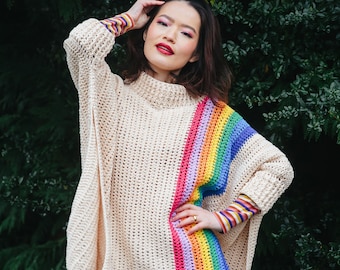 Colours of the Rainbow Crochet Poncho