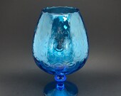 Empoli Large Aqua Blue Snifter - Turquoise Teal Italian Art Glassware 10.5 quot H - Bubble Circle Design Optic Compote - Brandy Balloon Vase