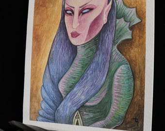 Serpentine Water Goddess Gouache Painting – Sacred Feminine Art (8.5" x 5.5")