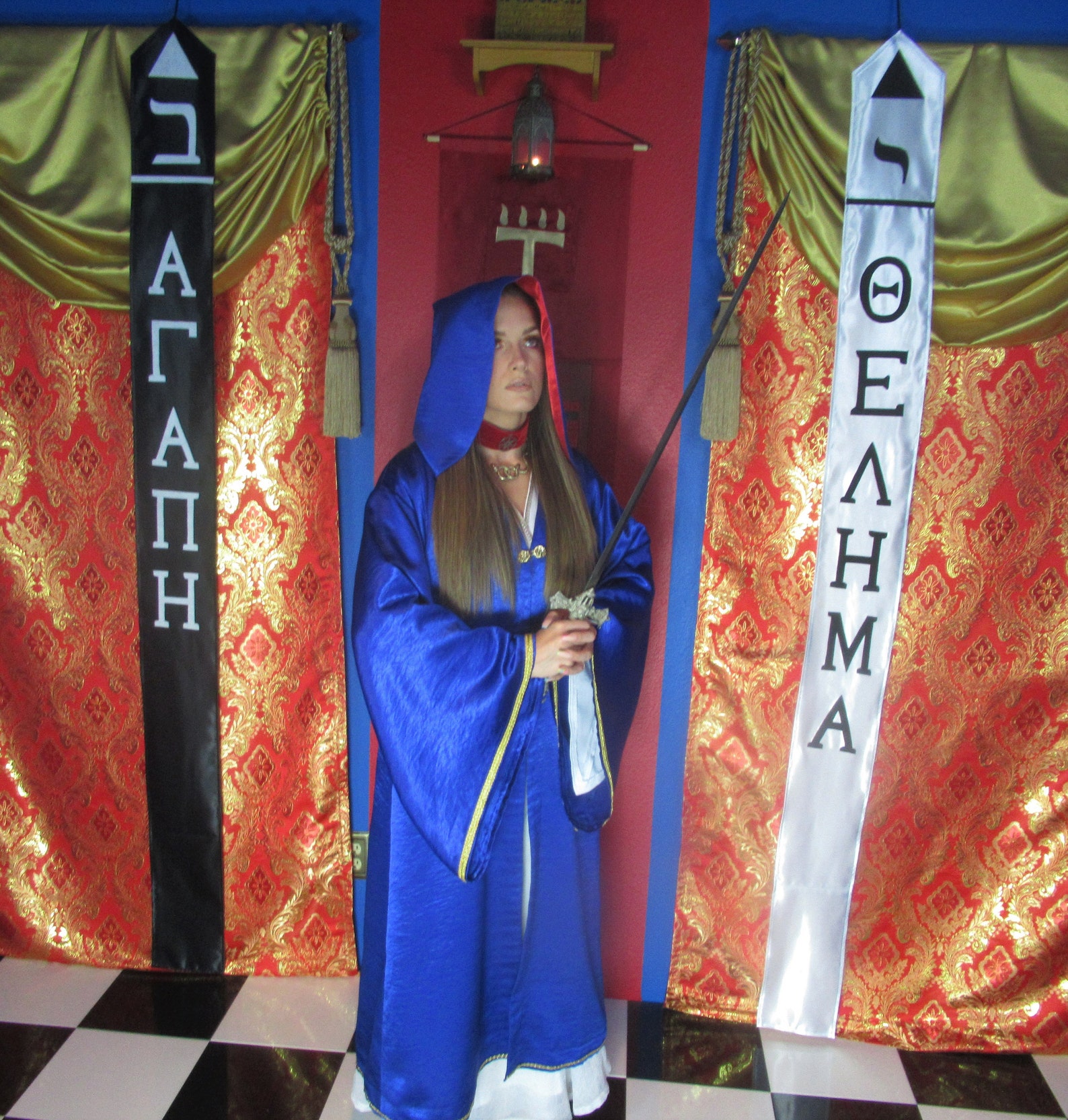 NUIT Azure Blue Satin Priestess Robe with Heptagram Embroidery Etsy