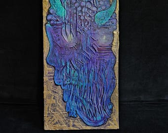 Graydon~ Mixed media art on wood panel- 6"x 12"/abstract art/automatic painting