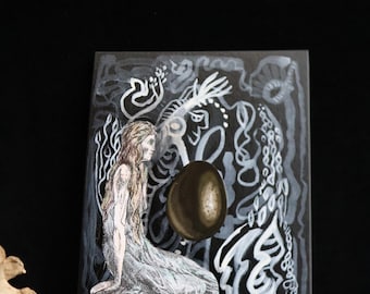 Multi-Media Art Collage – Maiden in Contemplation | 8 x 6 inches | One-of-a-Kind Original