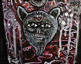 MAXX~ Acrylic on canvas- 6"x 6"- Abstract art creature/automatic painting