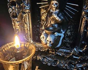 La Negra Santa Muerte Shadow Box Shrine – Gothic Folk Art Altar – Handmade Devotional Fetish Art