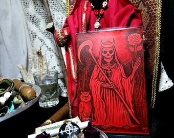 La Nina Roja Santa Muerte Prayer Card 4"x6"– Red Santisima Devotional Card
