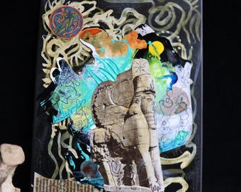 Multi-Media Art Collage – The Lamassu | 8.25 x 6.25 inches | One-of-a-Kind Original