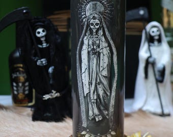 Santa Muerte Prayer Candle: La Blanca, 9 Crosses