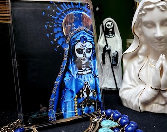 La Niña Azul Santa Muerte Prayer Card – Blue Altar Card (4x6)