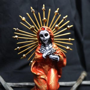 Red & Gold Santa Muerte statue~ La Santisima Muerte Statue~ La Roja 5.5 inches tall