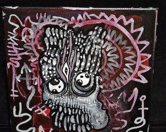 MO-ONY~ Acrylic on canvas- 6"x 6"- Abstract art creature/automatic painting