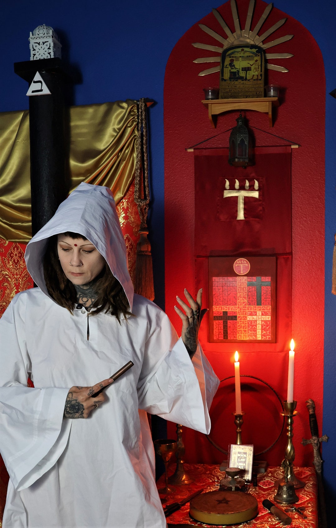 Ceremonial TAU Robe With HOOD OTO Golden Dawn Magick Thelema A.'.A