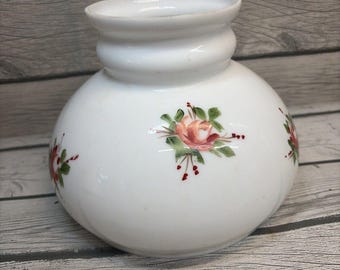 Vintage Milk Glass Hand Painted Rose Lamp Shade 7 in Fitter Floral