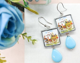 Sicily earrings, sicilian earrings, sicilian cart, ceramic art tile, sicilian jewelry, sicilian tile, majolica earrings, sicilian jewelry