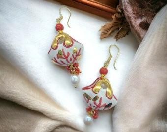 Sicilian earrings, sicilian coffee bag, Sicily bag, Caltagirone ceramics, Sicilian jewelry, sicilian ceramics, Caltagirone earrings, Italy