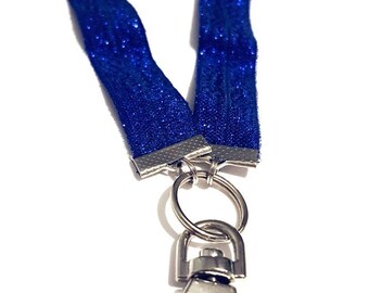 BLUE LANYARD Key chain Neck strap ID Holder Detachable clasp SOLID royal color 