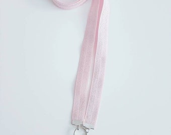 Pearl pink lanyard | badge id holder | necklace lanyard | elastic lanyard | sparkle pink glitter lanyard | lanyard for keys | stretch