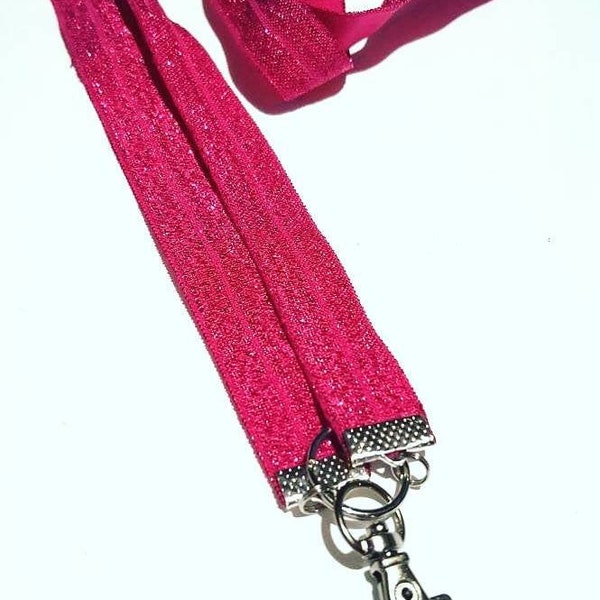 sparkle fuchsia pink lanyard | badge id holder | necklace lanyard | elastic lanyard | hot pink glitter lanyard | lanyard for keys | sparkle