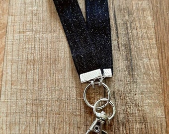 Black sparkle lanyard | badge id holder | necklace lanyard | elastic lanyard | black glitter lanyard | black lanyard | stretch lanyard