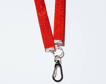 Sparkle red lanyard | badge id holder | necklace lanyard | elastic lanyard | red glitter lanyard | lanyard for keys | stretch