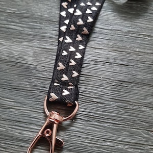 lanyard | rose gold hearts lanyard | badge id holder | necklace lanyard | stretch lanyard | lanyard for keys | rose gold stretch lanyard