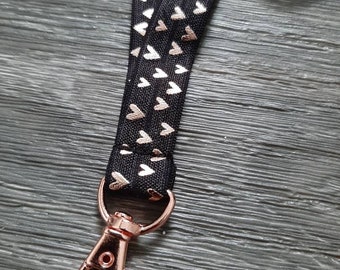 lanyard | rose gold hearts lanyard | badge id holder | necklace lanyard | stretch lanyard | lanyard for keys | rose gold stretch lanyard