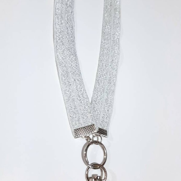 sparkle white lanyard | badge id holder | necklace lanyard | elastic lanyard | silver glitter lanyard | white lanyard | stretch lanyard