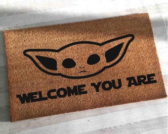 Welcome You Are Doormat Baby Yoda Inspired Doormat Welcome Etsy