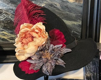 Ornate Flowered Witch or Wizard Hat Black Base