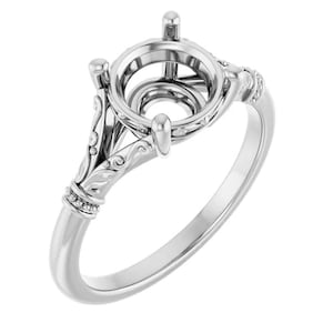 14K White Gold Ring Setting Round Cut Solitaire Sculptural Split Shank Mounting
