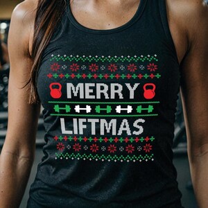 Merry Liftmas Christmas Fitness Tank, Christmas Gift, Workout T-Shirt, Funny Christmas Outfit, Christmas Apparel, Christmas Party