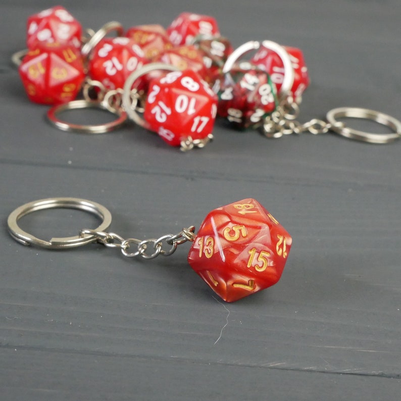 Marbled Red D20 Keychain Dnd Dice Set Keyring Polyhedral Etsy