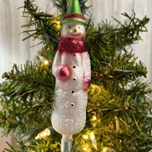 Lauscha Snowman with Green Hat German Glass